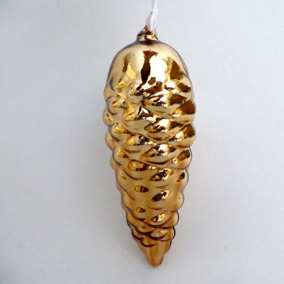 NEW 6.75” CHRISTMAS HAND BLOWN MERCURY GLASS GOLD PINECONE ORNAMENT SET - Picture 10 of 10